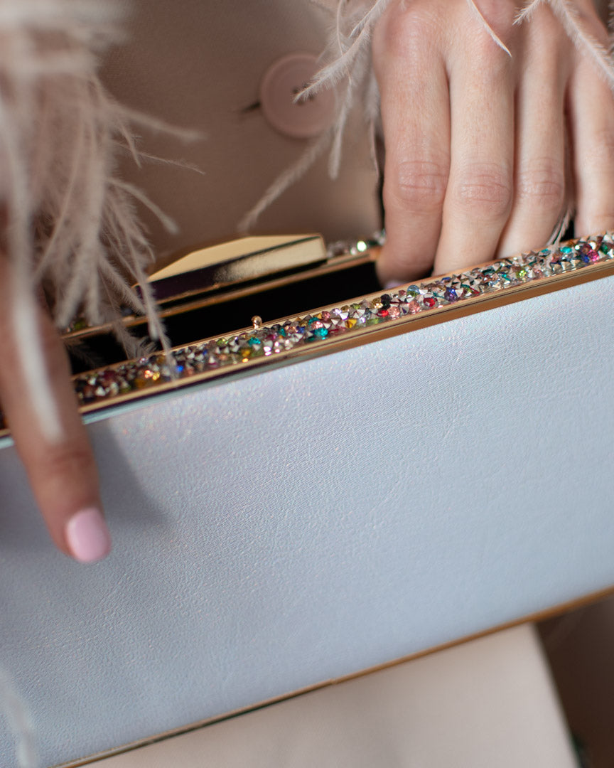 Billetera Clutch Azul Cielo Bolso Dorado Clutch Azul Lateral