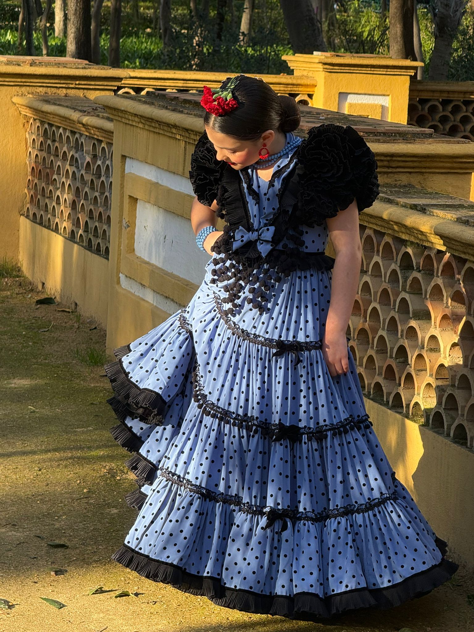 Traje de Flamenca Niña Pasarela Azul Gasa