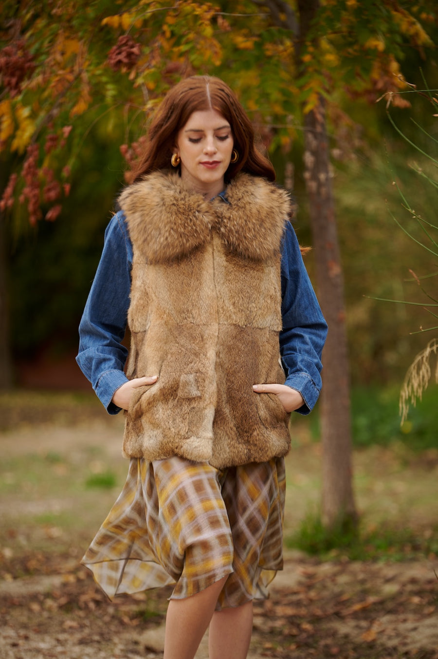 Chaleco Piel Natural Cuello