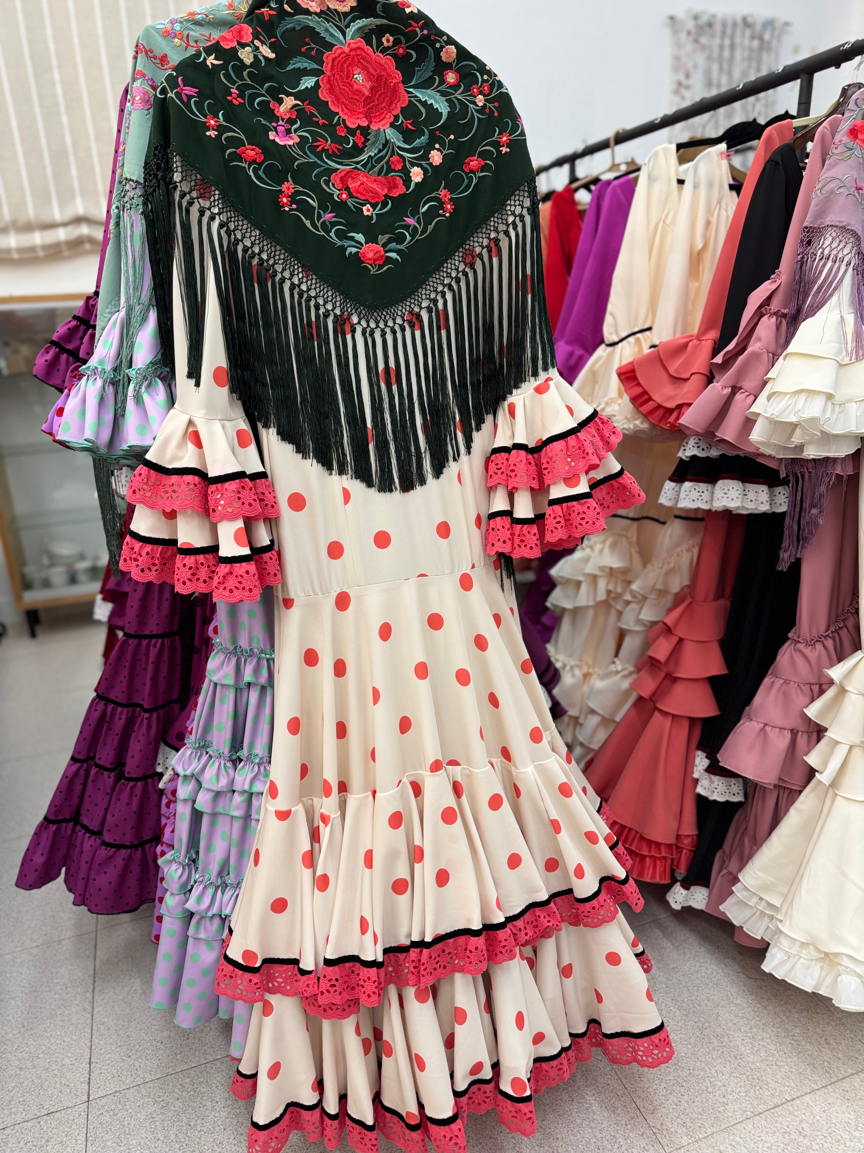 Traje Flamenca Abril Beig con Coral T.34 y 42