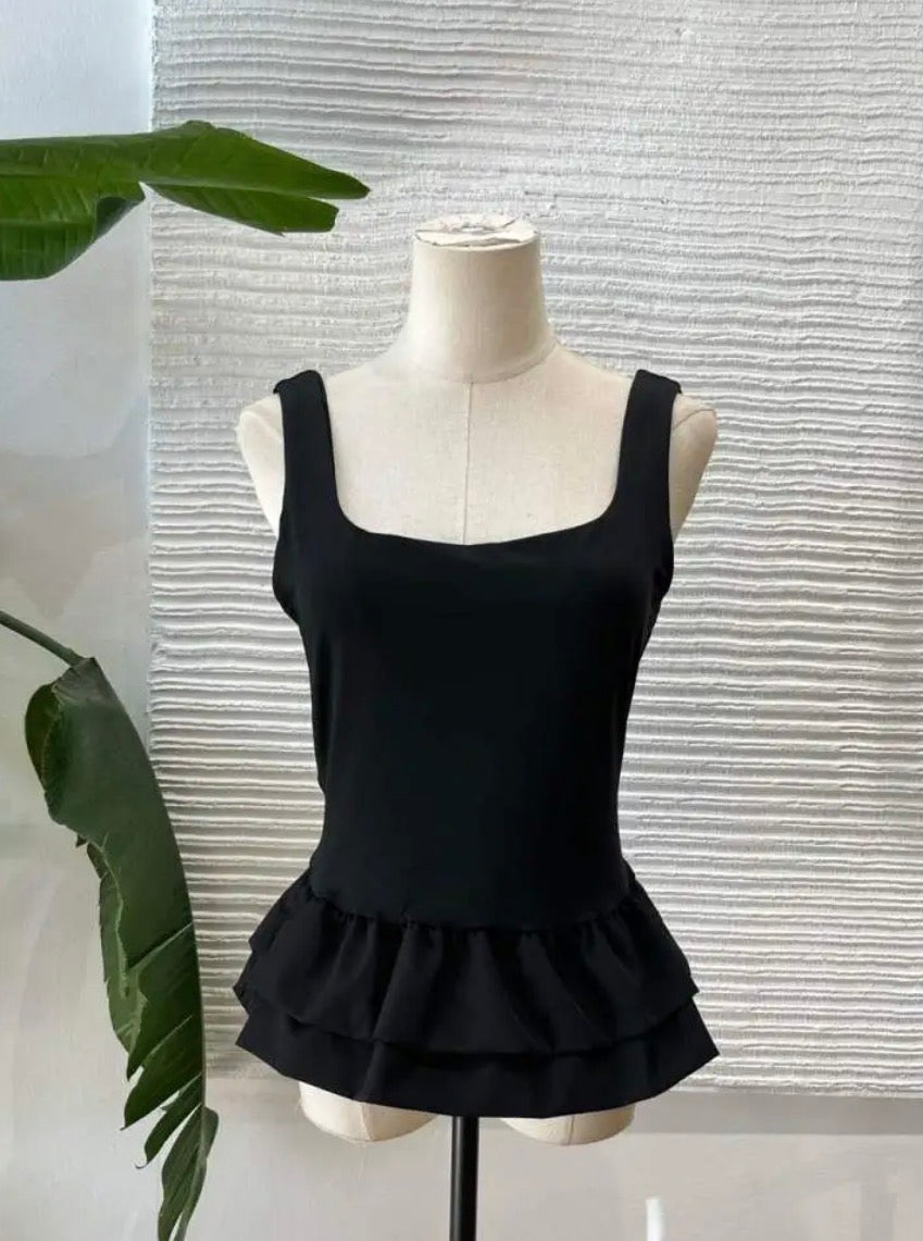 Top Lycra Volante Negro