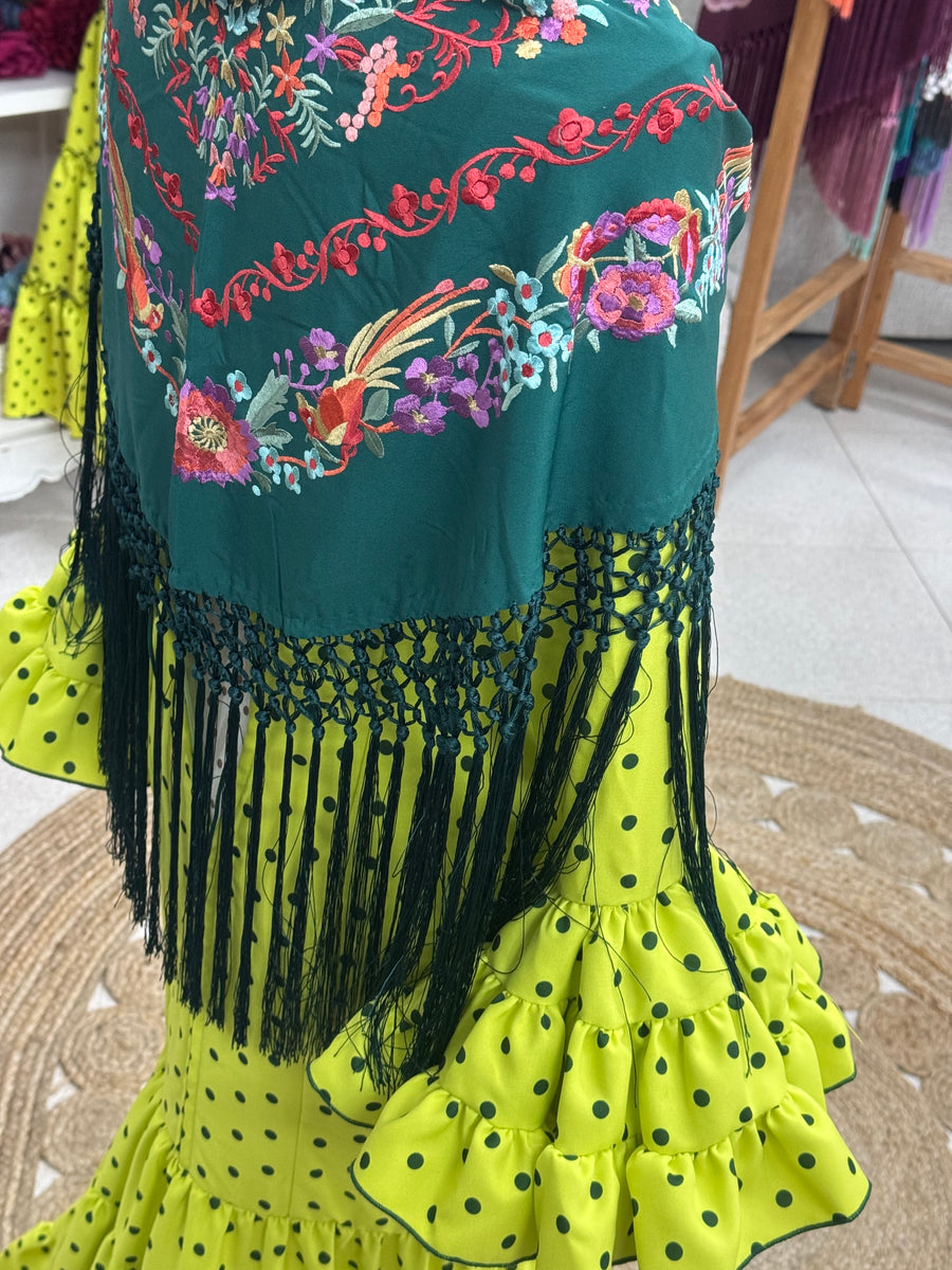 Vestido Flamenca Modelo Cordobesa Lima lunar Verde