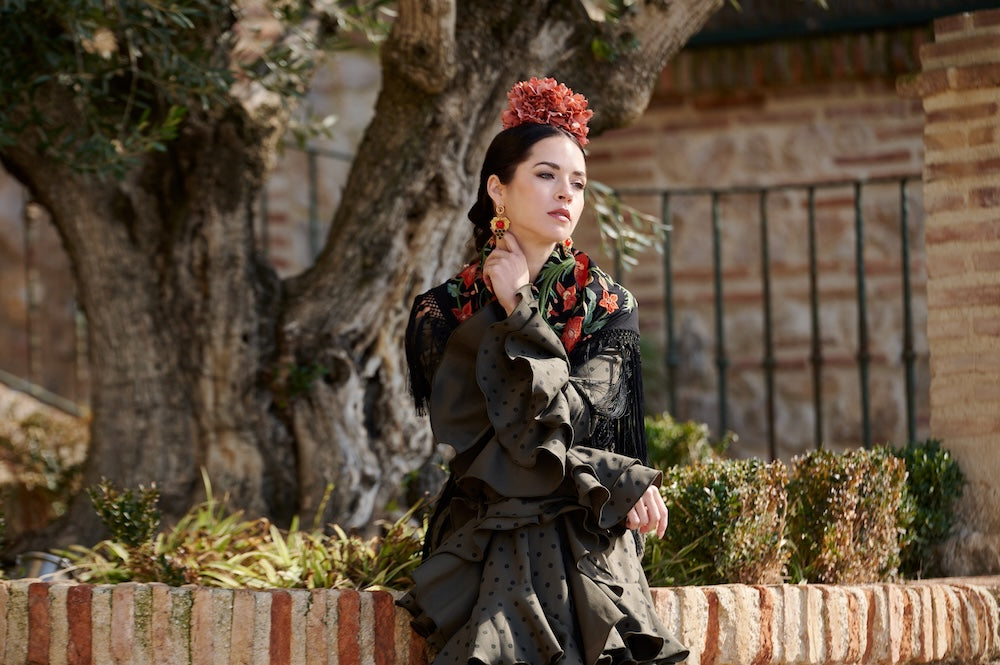 Traje de Flamenca Madrid Verde con lunar