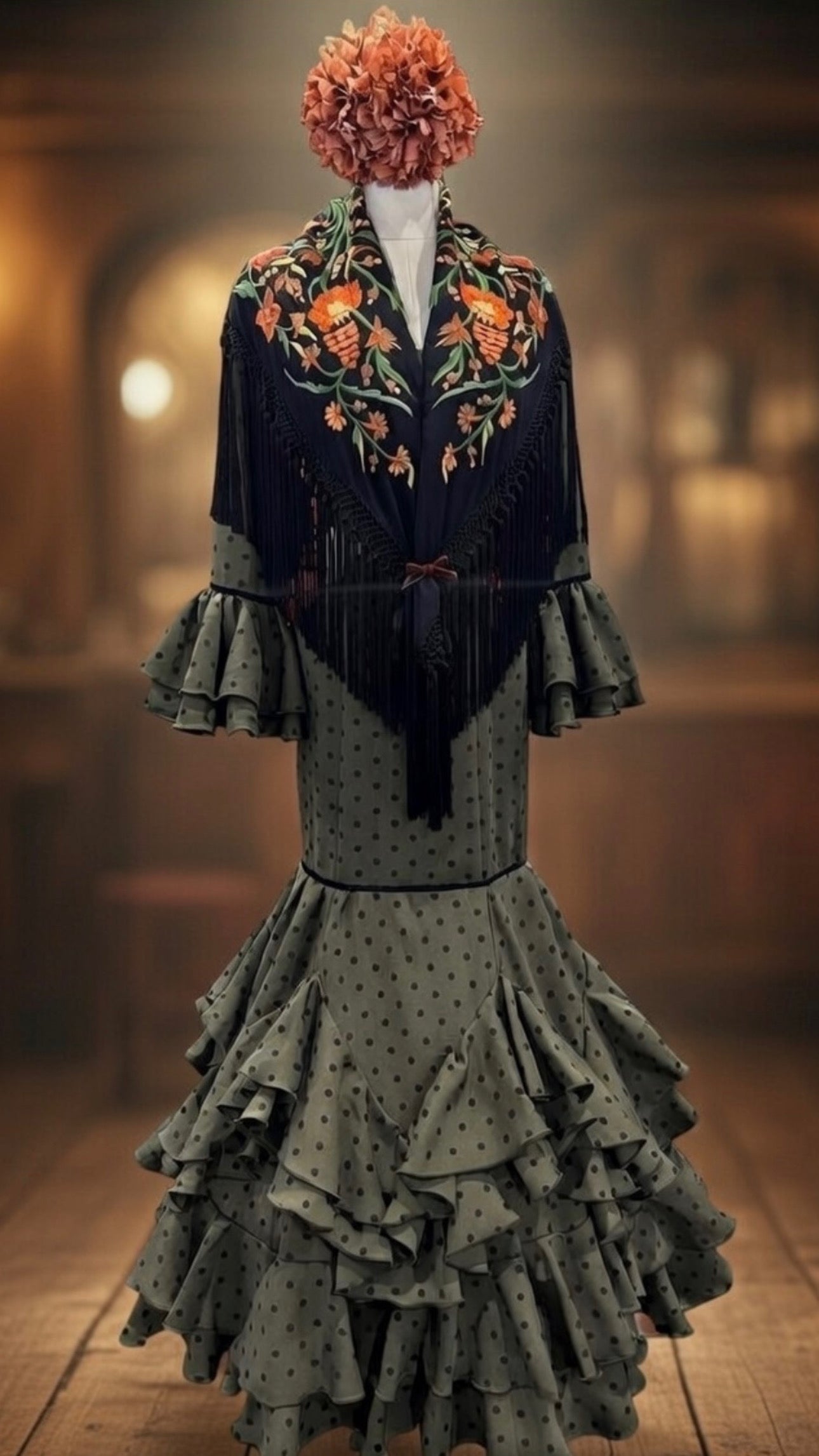 Traje de Flamenca Madrid Verde con lunar