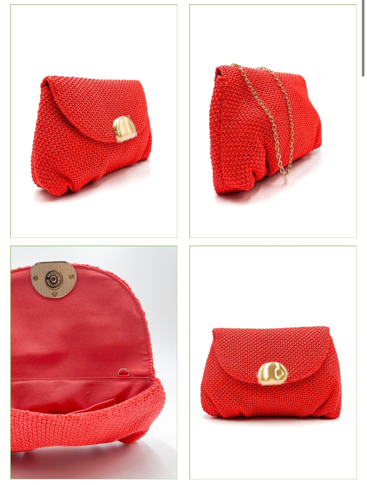 Bolso de Mano Rafia Rojo Coral