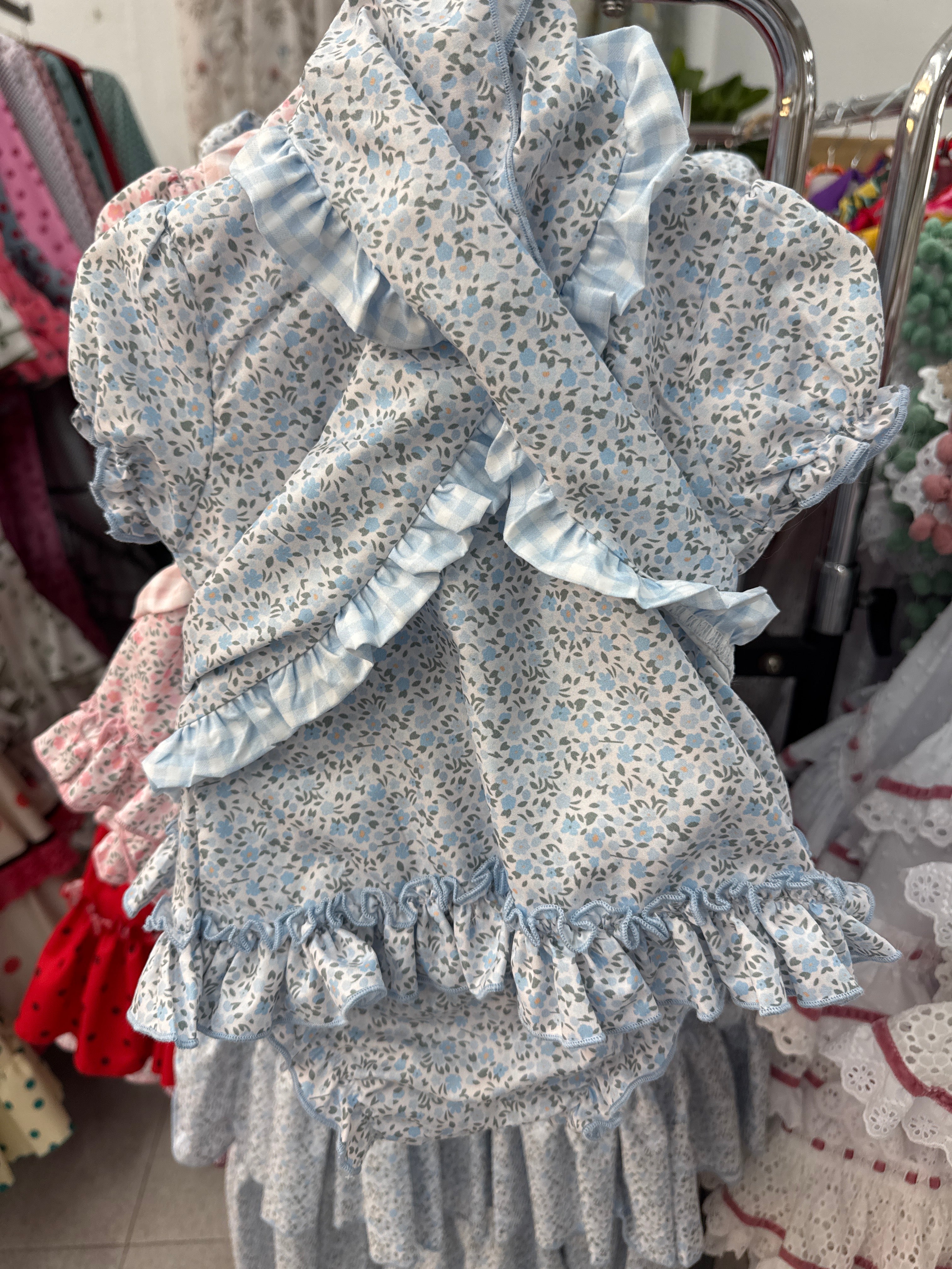 Bata Flamenca + Pico Niña Flores Azul