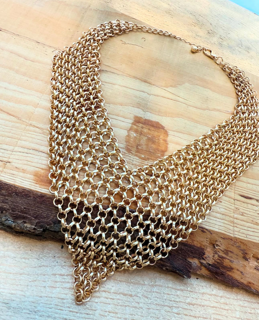 Collar Metálico Malla Oro y Plata