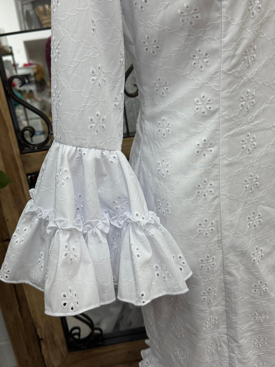 Vestido Flamenca Perforado Blanco Granada