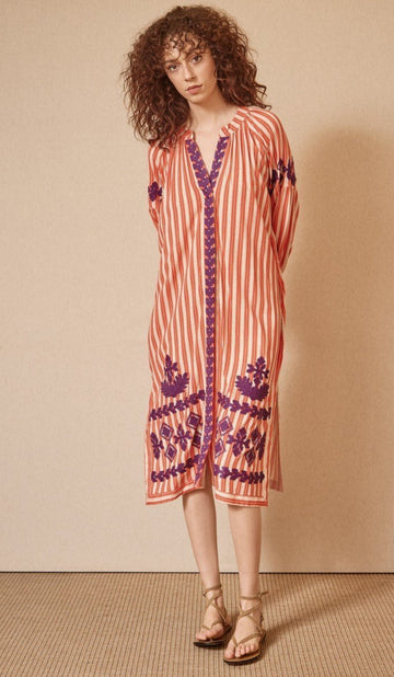 Vestido Kaftán Rayas Bordado