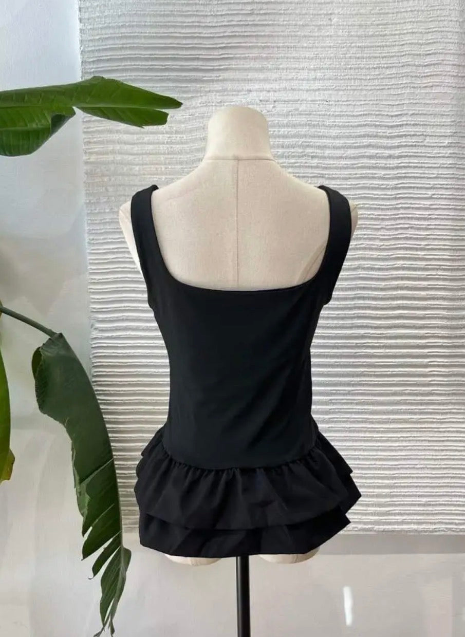 Top Lycra Volante Negro