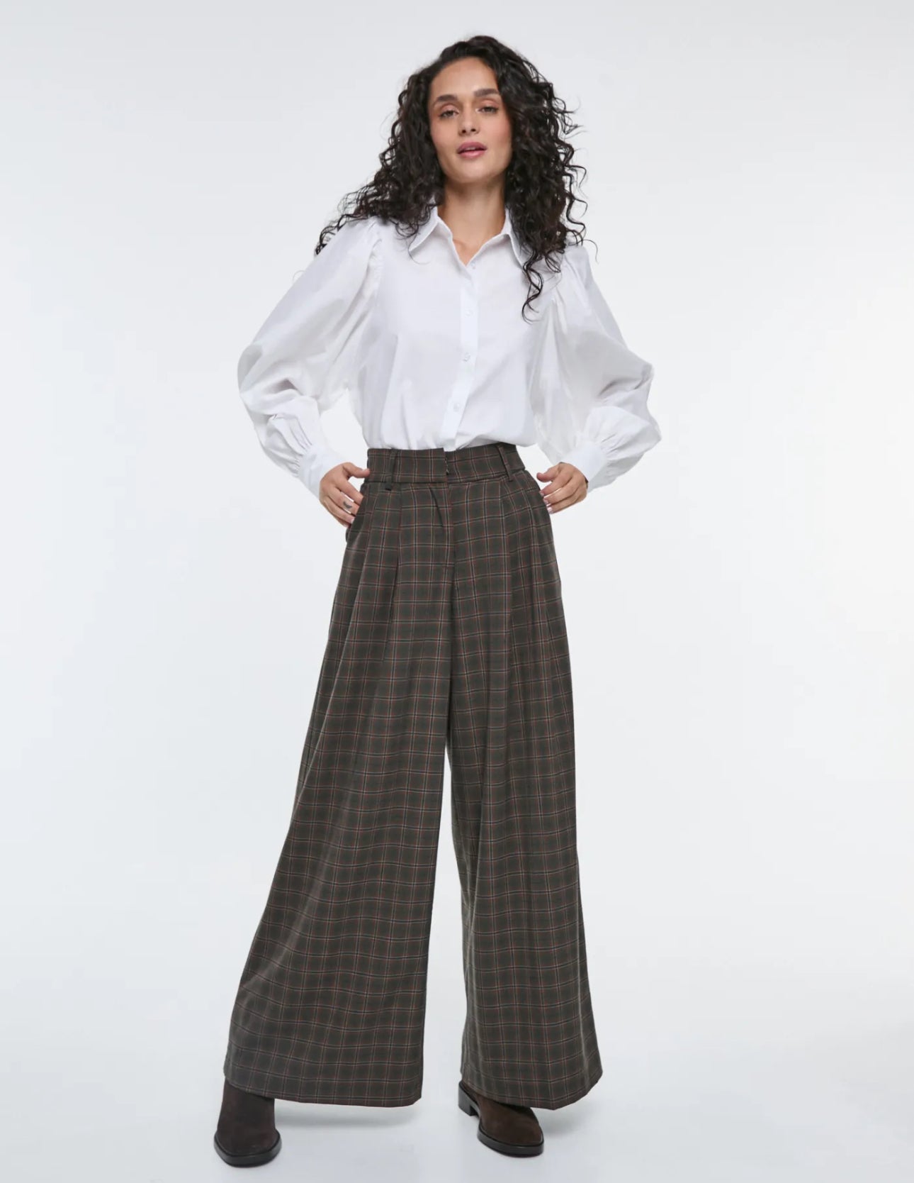 Pantalón Palazo Cuadros Verde