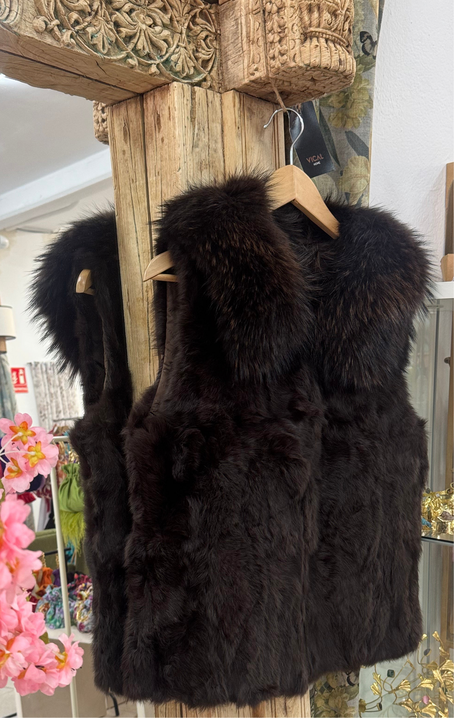 Chaleco Piel Natural Cuello