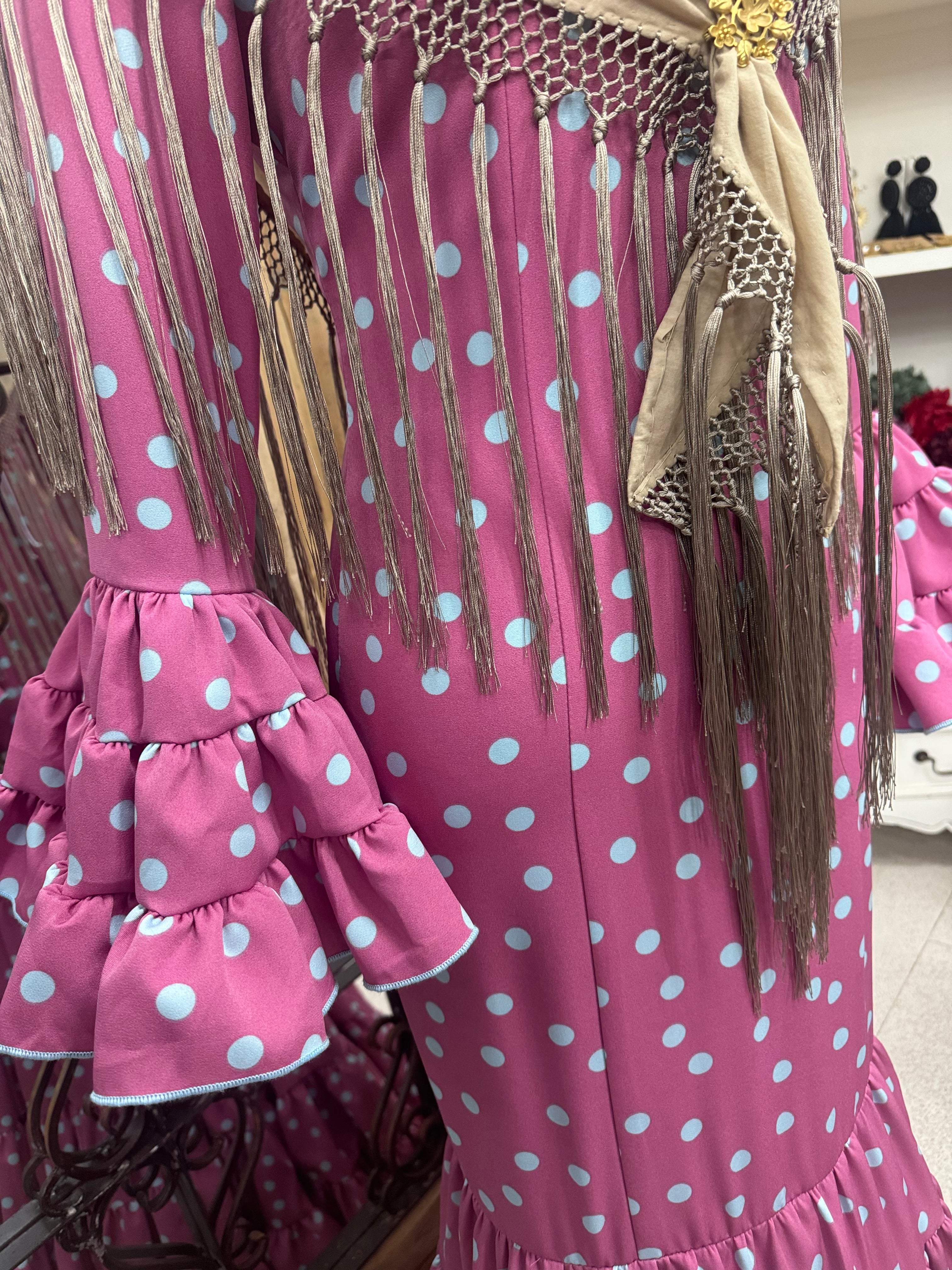 Traje de Flamenca Mod.Cordobesa Bioelastico Rosa y Azul