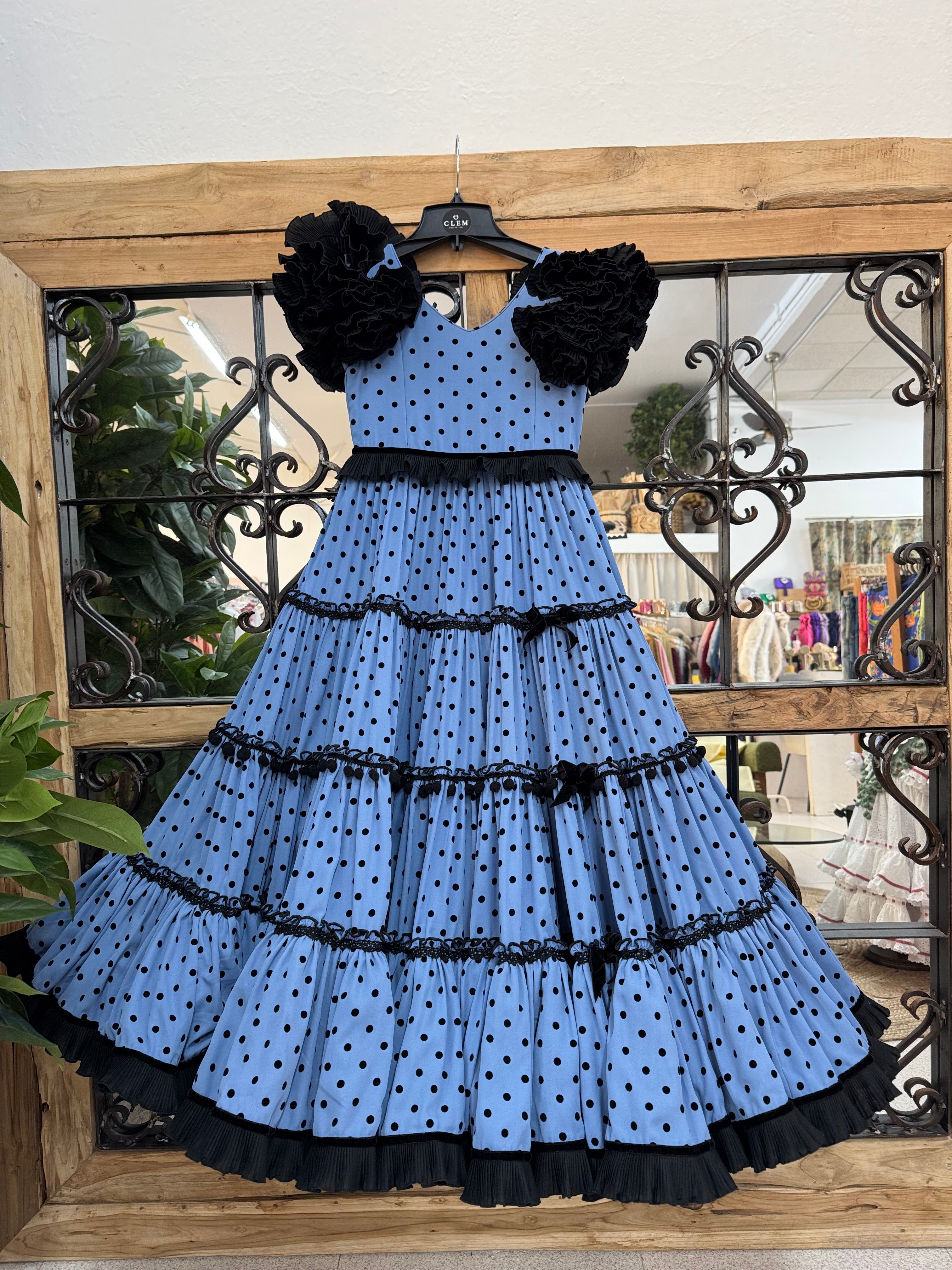 Traje de Flamenca Niña Pasarela Azul Gasa