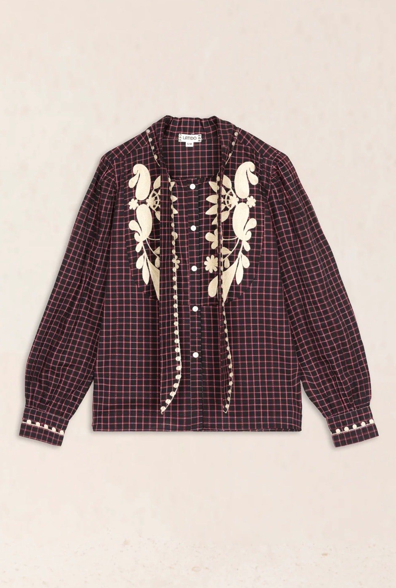 Camisa de Cuadros Bordado Beig Latido