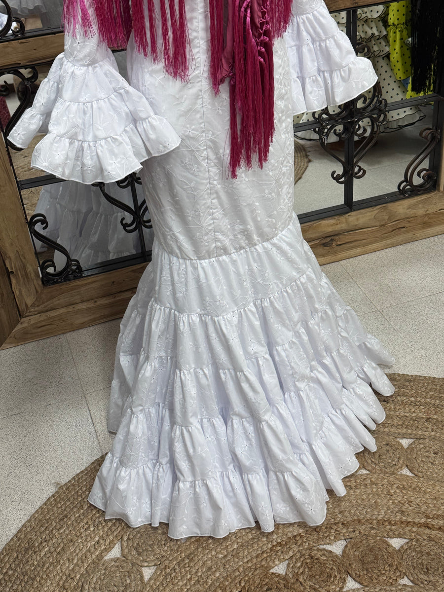 Vestido Flamenca Cordobesa Perforado Blanco