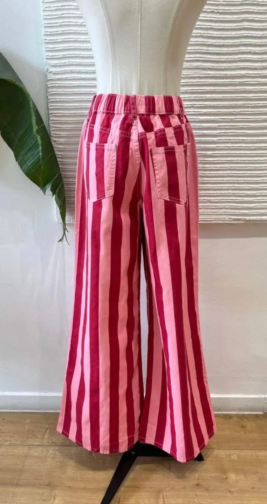 Pantalón Denim Rayas Rosa Rojo
