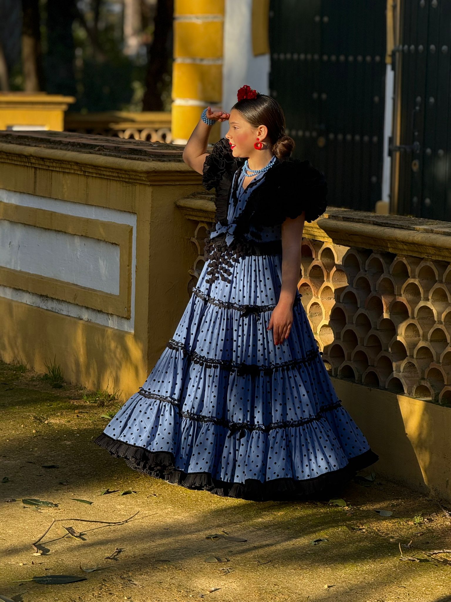 Traje de Flamenca Niña Pasarela Azul Gasa