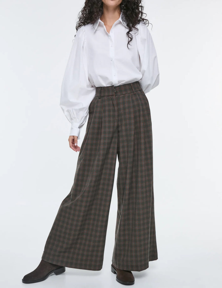 Pantalón Palazo Cuadros Verde