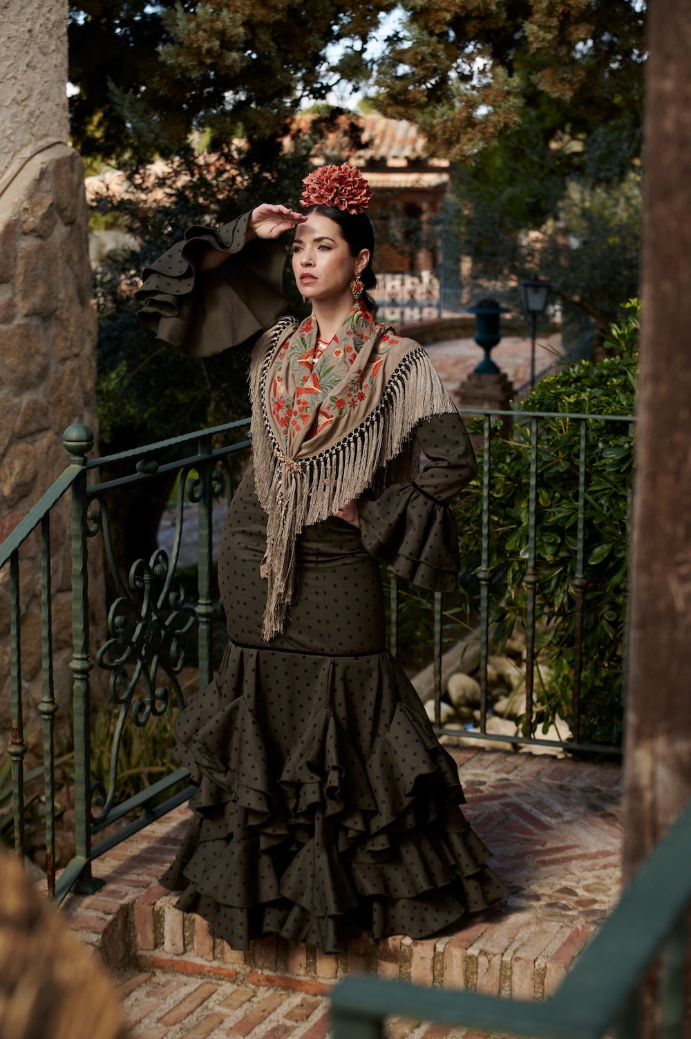 Traje de Flamenca Madrid Verde con lunar