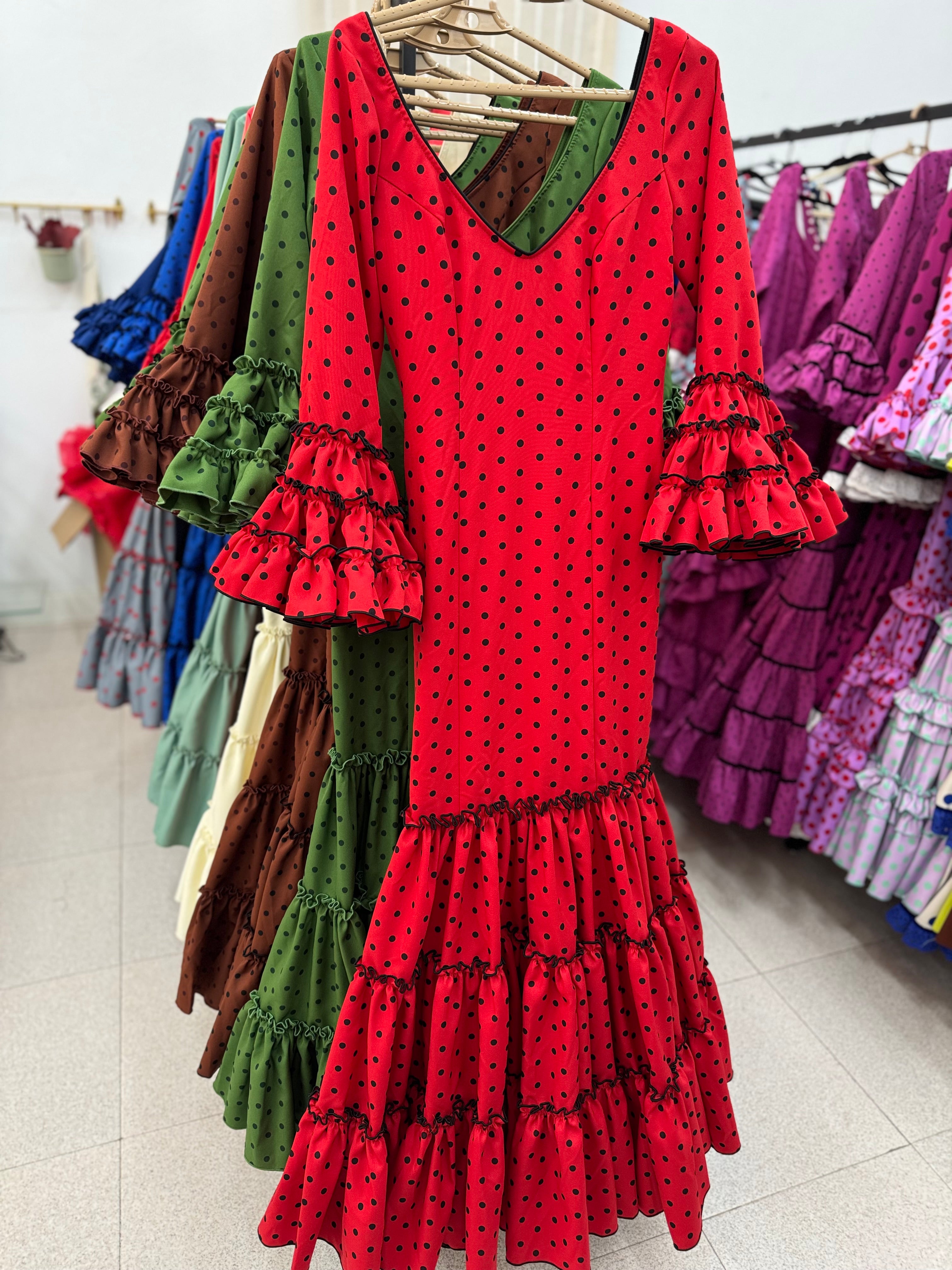 Traje de Flamenca Córdoba Rojo Lunar Negro T.32, 36 y 40