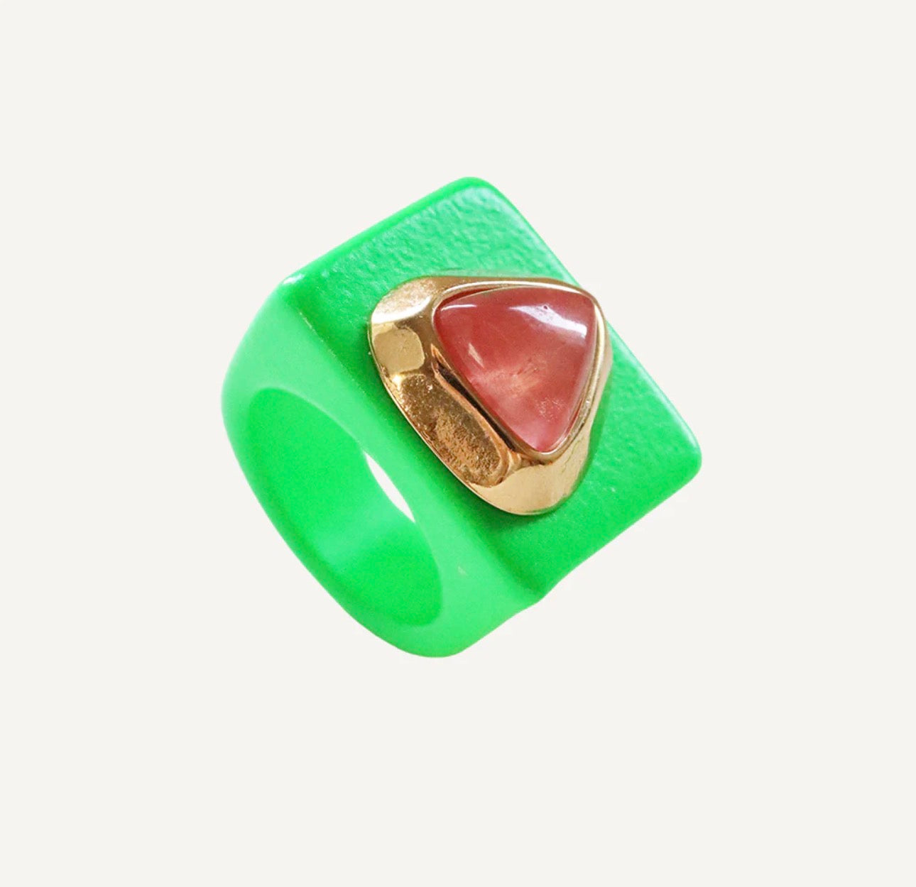 Anillo Verde Flúor piedra natural cuarzo sandía Émolo