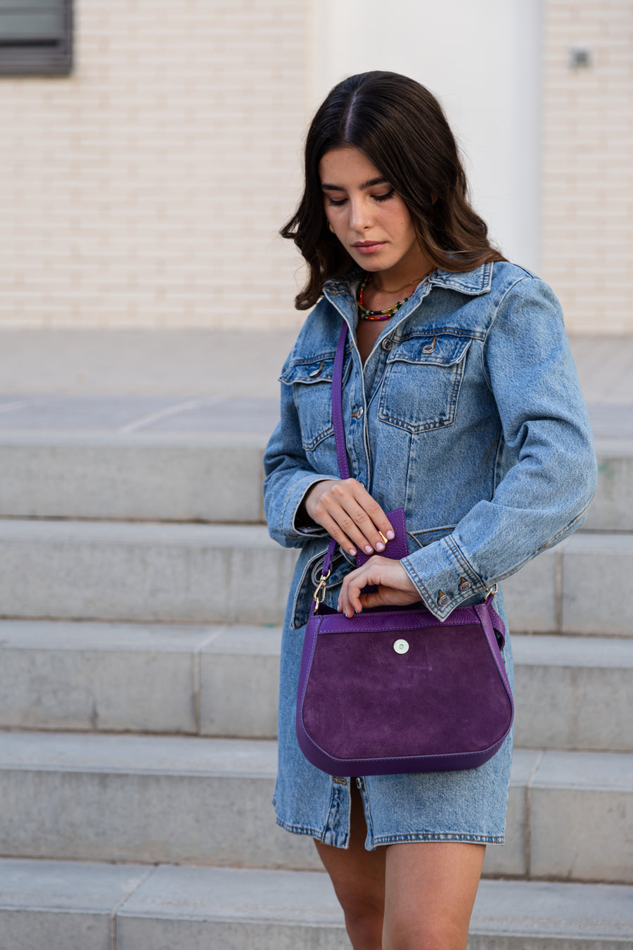 Bolso Piel Saddle Violeta