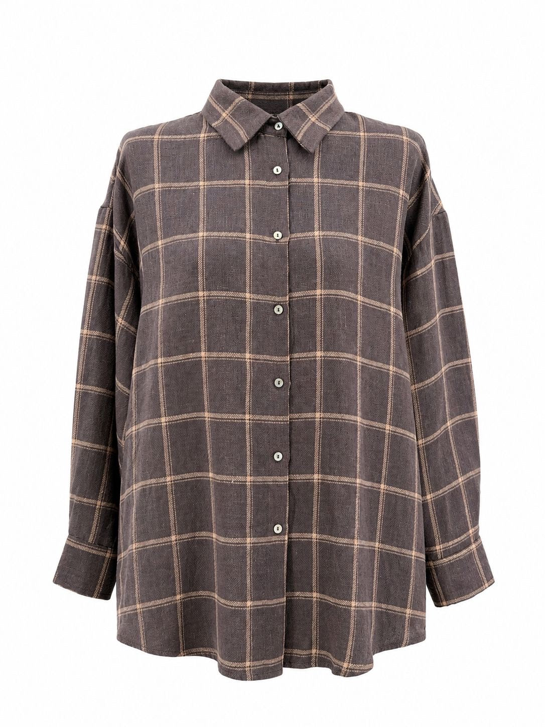 Camisa Cuadros Lino Gris