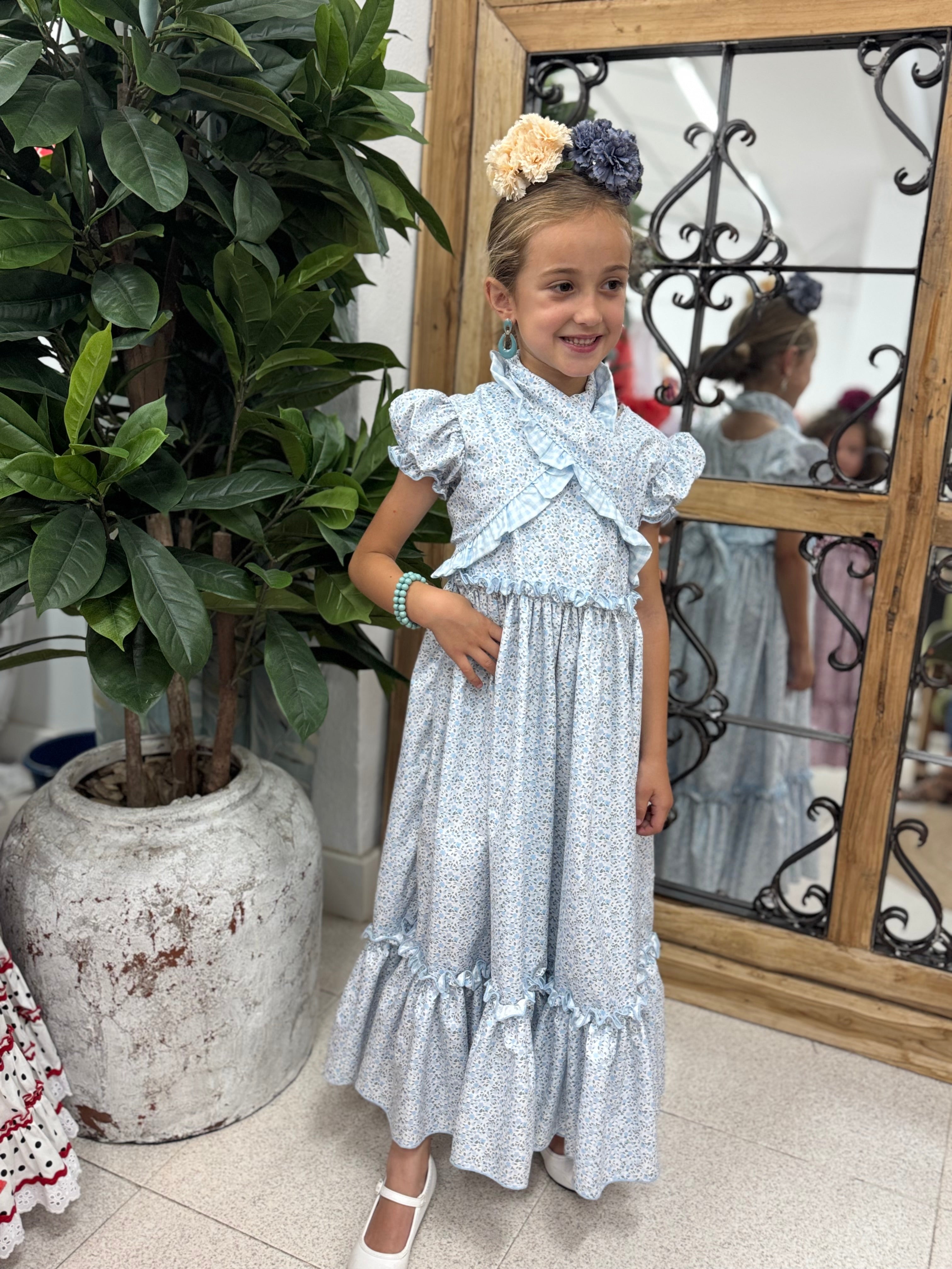 Bata Flamenca + Pico Niña Flores Azul