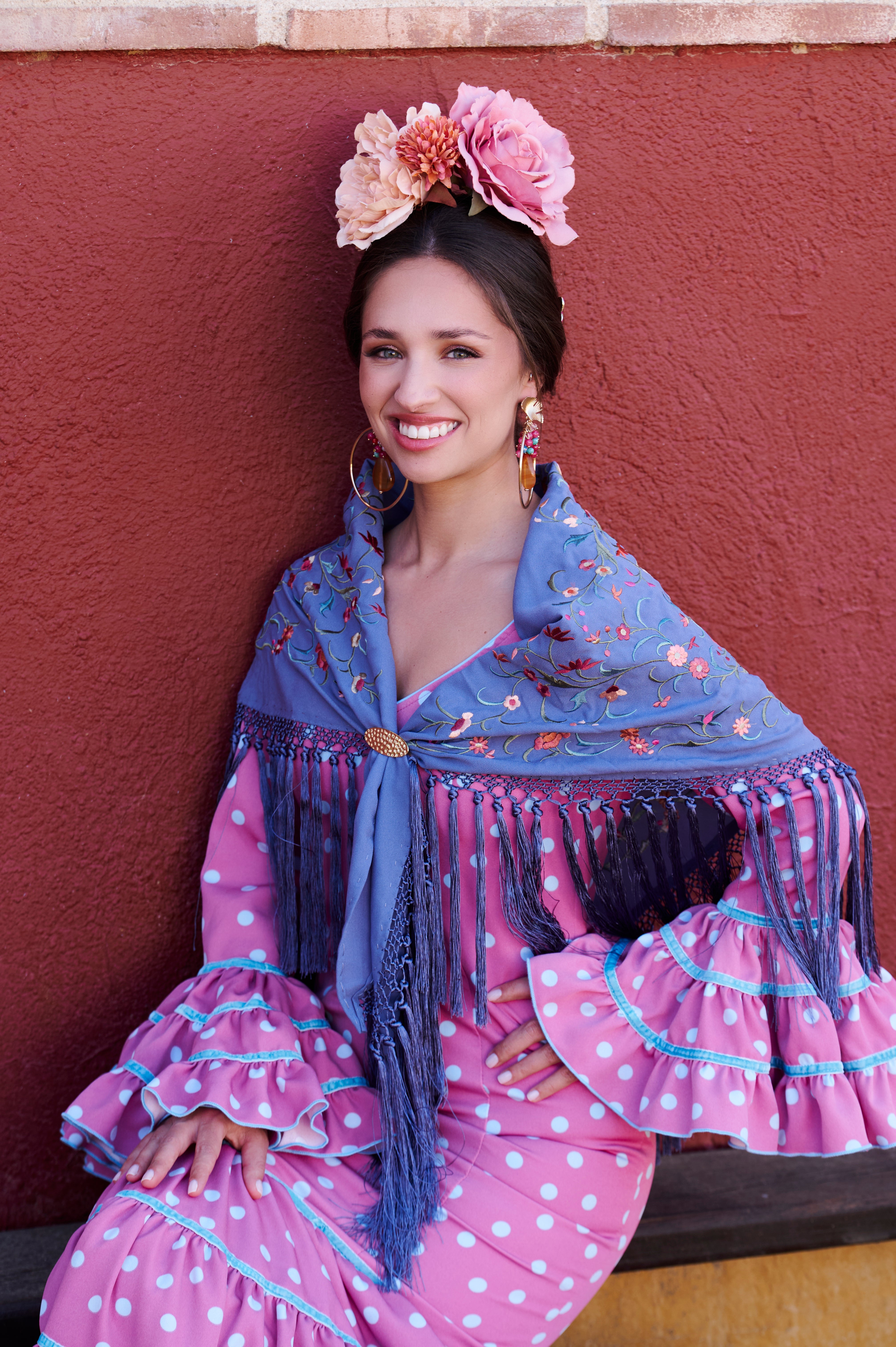 Traje Flamenca Cordobesa Bioelastico Rosa y Celeste T.34