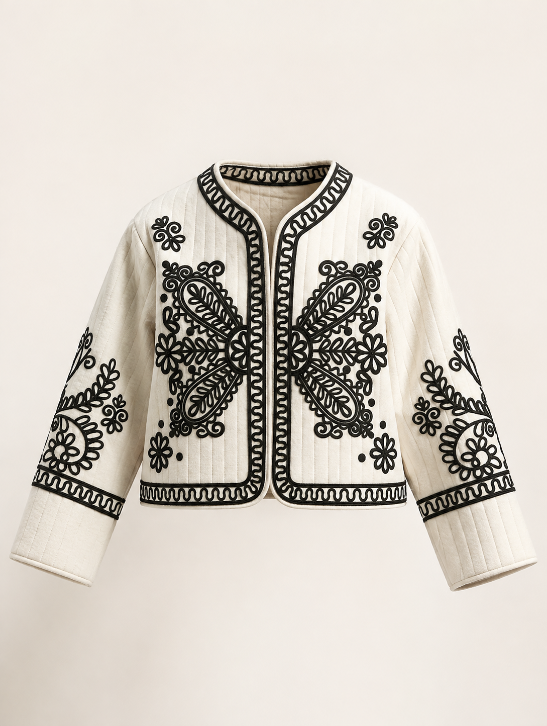 Chaqueta Lucía Blanca Bordado Negro
