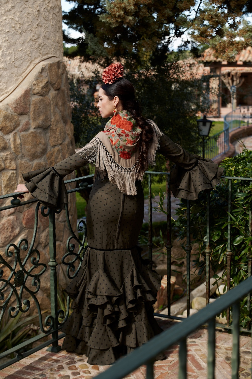 Traje de Flamenca Madrid Verde con lunar