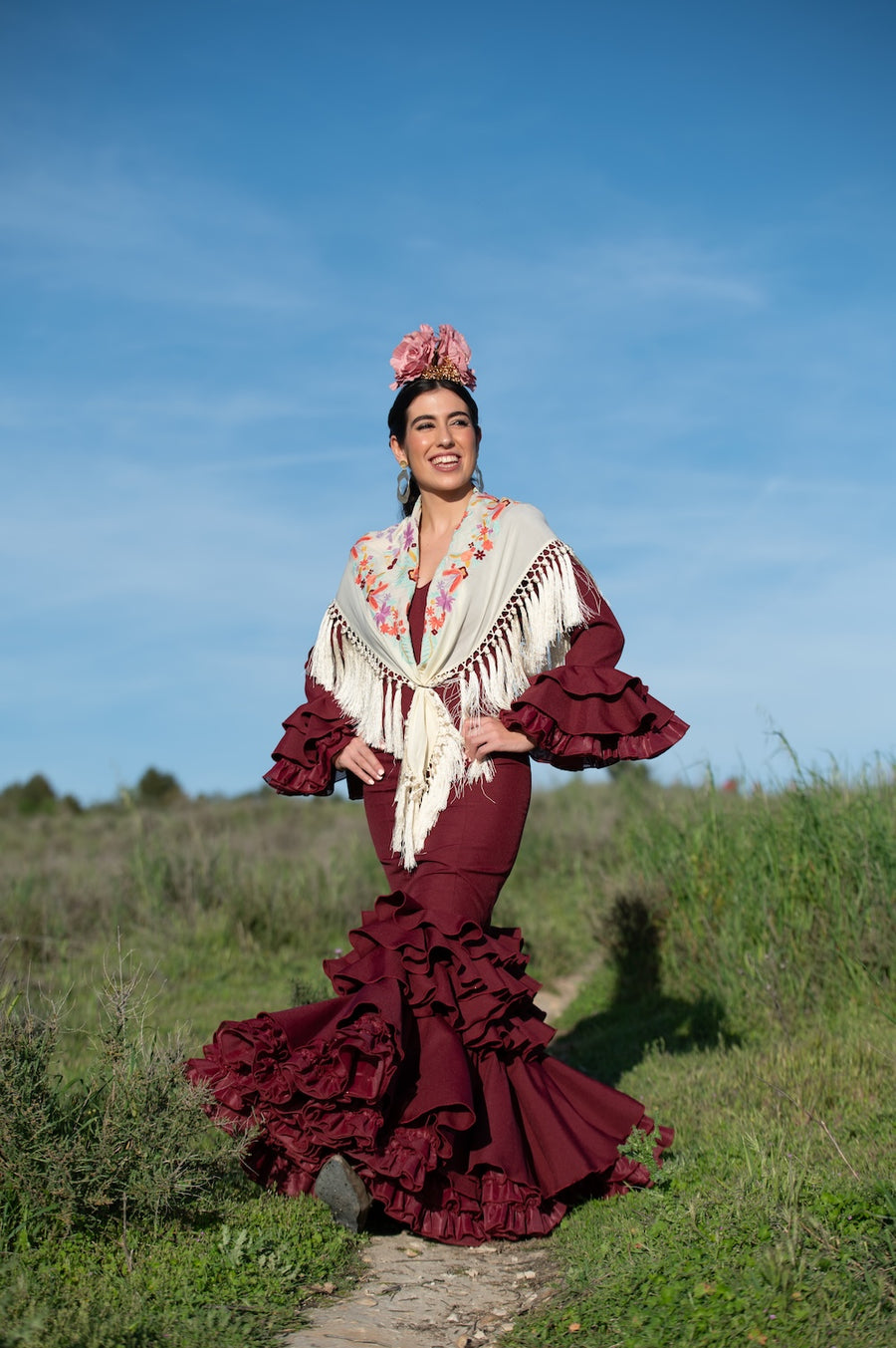Vestido Flamenca Modelo Macu Burdeos