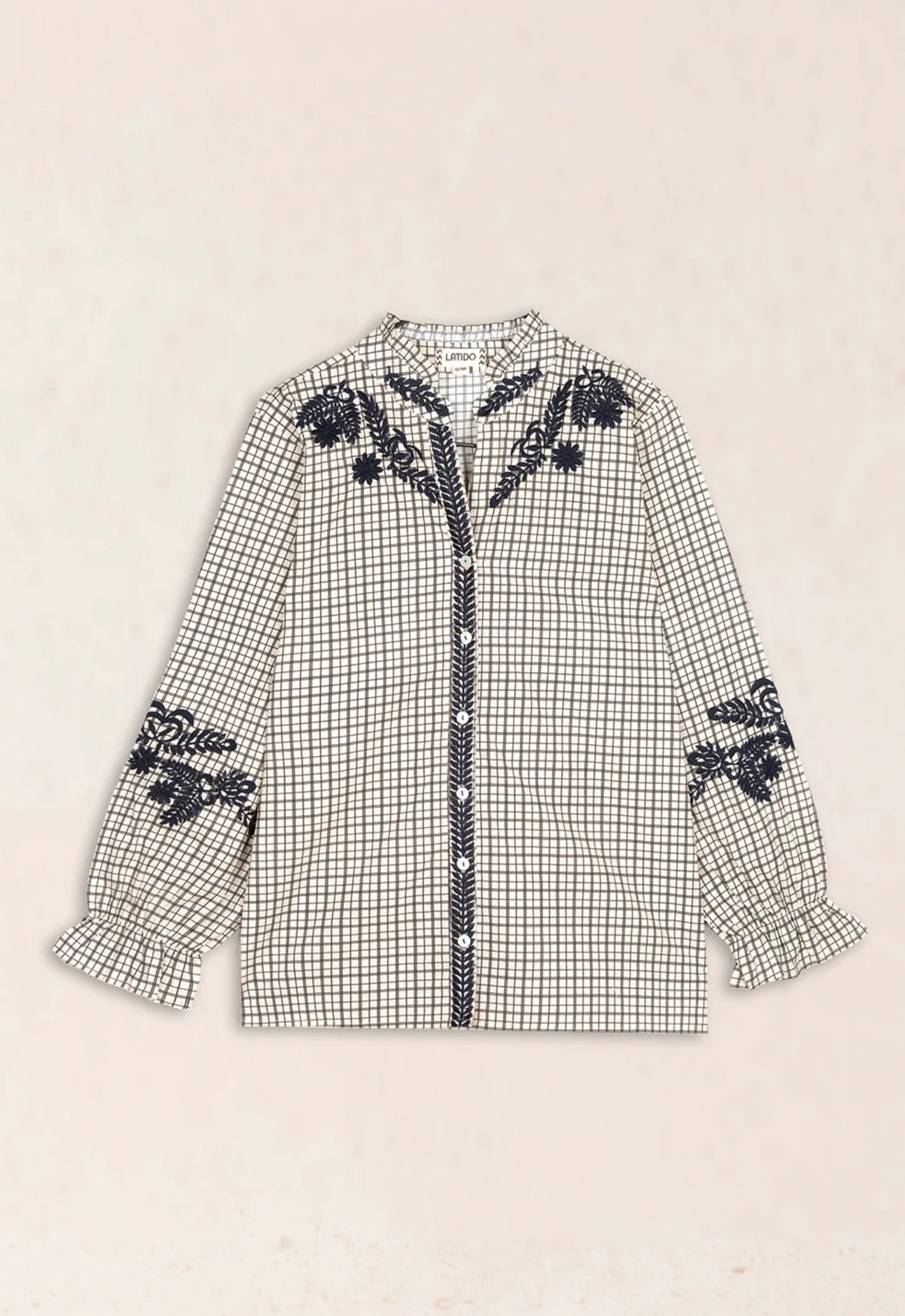 Camisa Cuadros Bordado Azul Latido