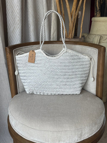 Bolso de Piel Trenzada Blanco