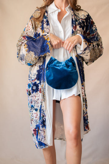 Bolso Bambú Terciopelo Azul