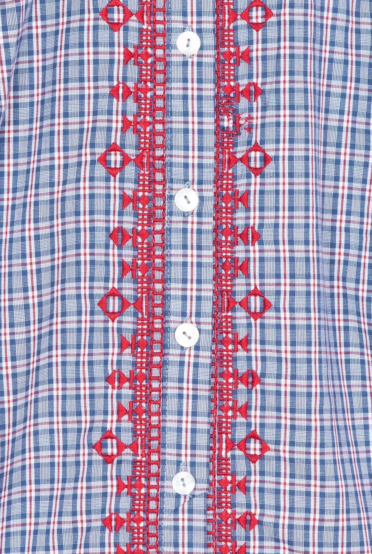 Camisa Cuadris Bordados Étnicos Azul Latido