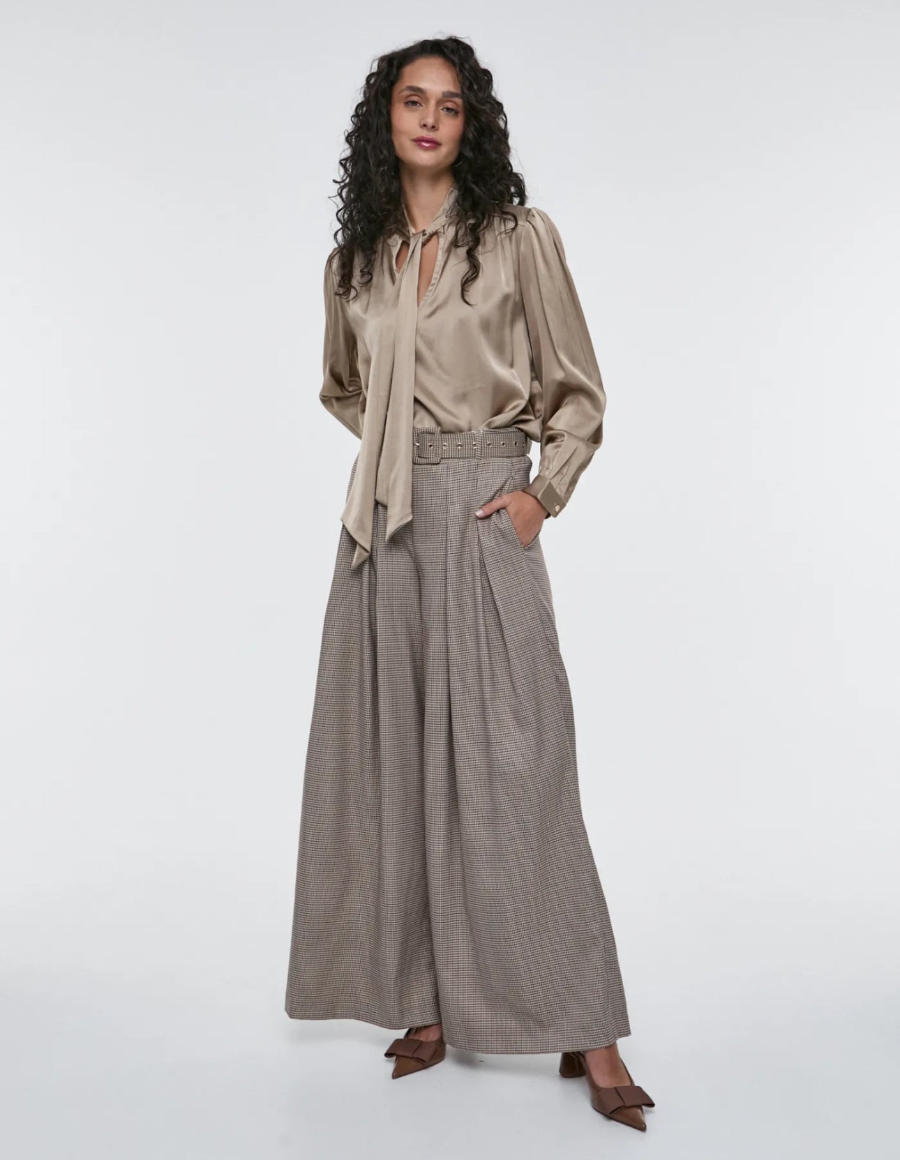 Pantalón Pliegues Cuadros Mini