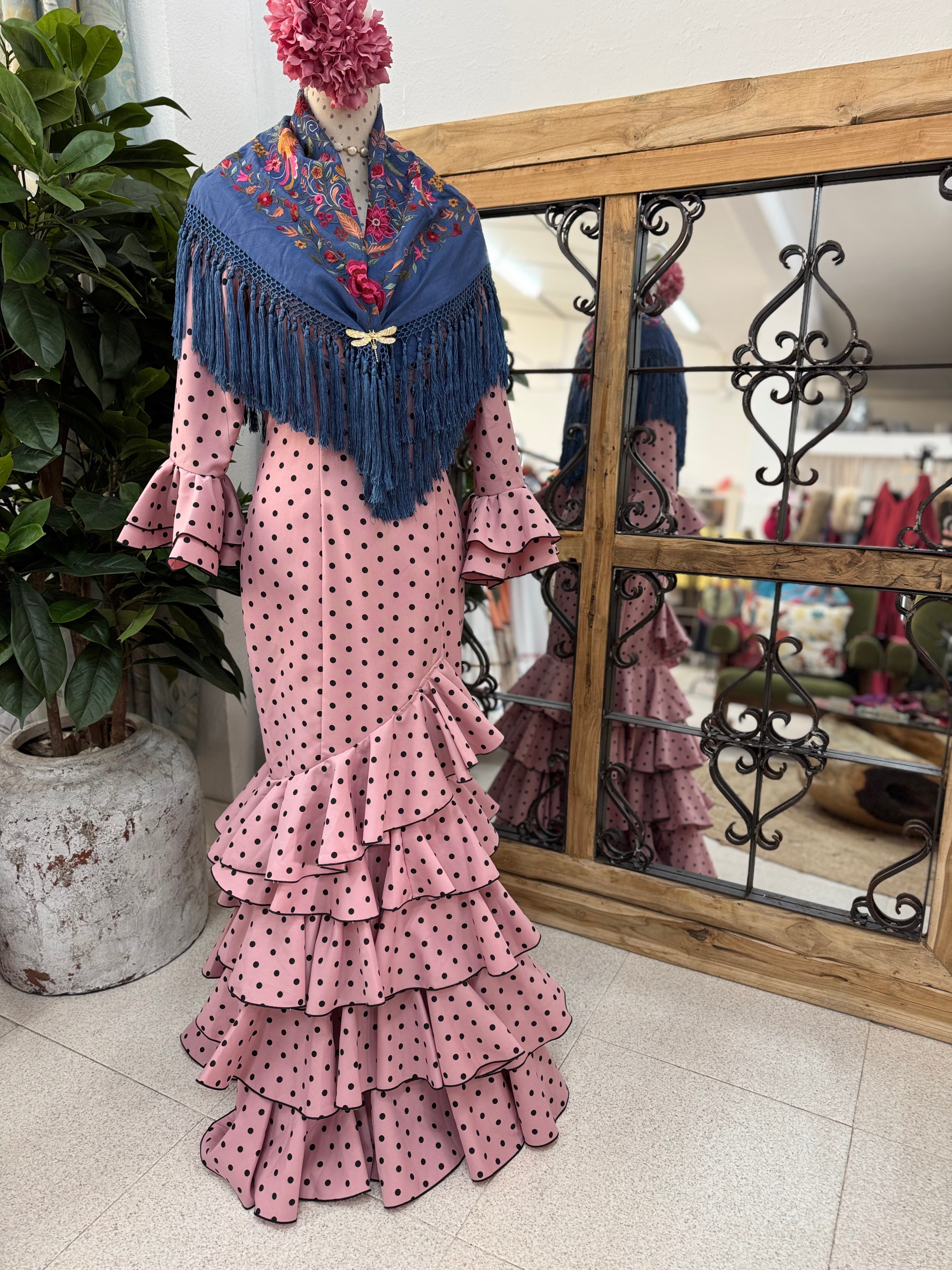 Traje de Flamenca Lola Rosa lunar negro