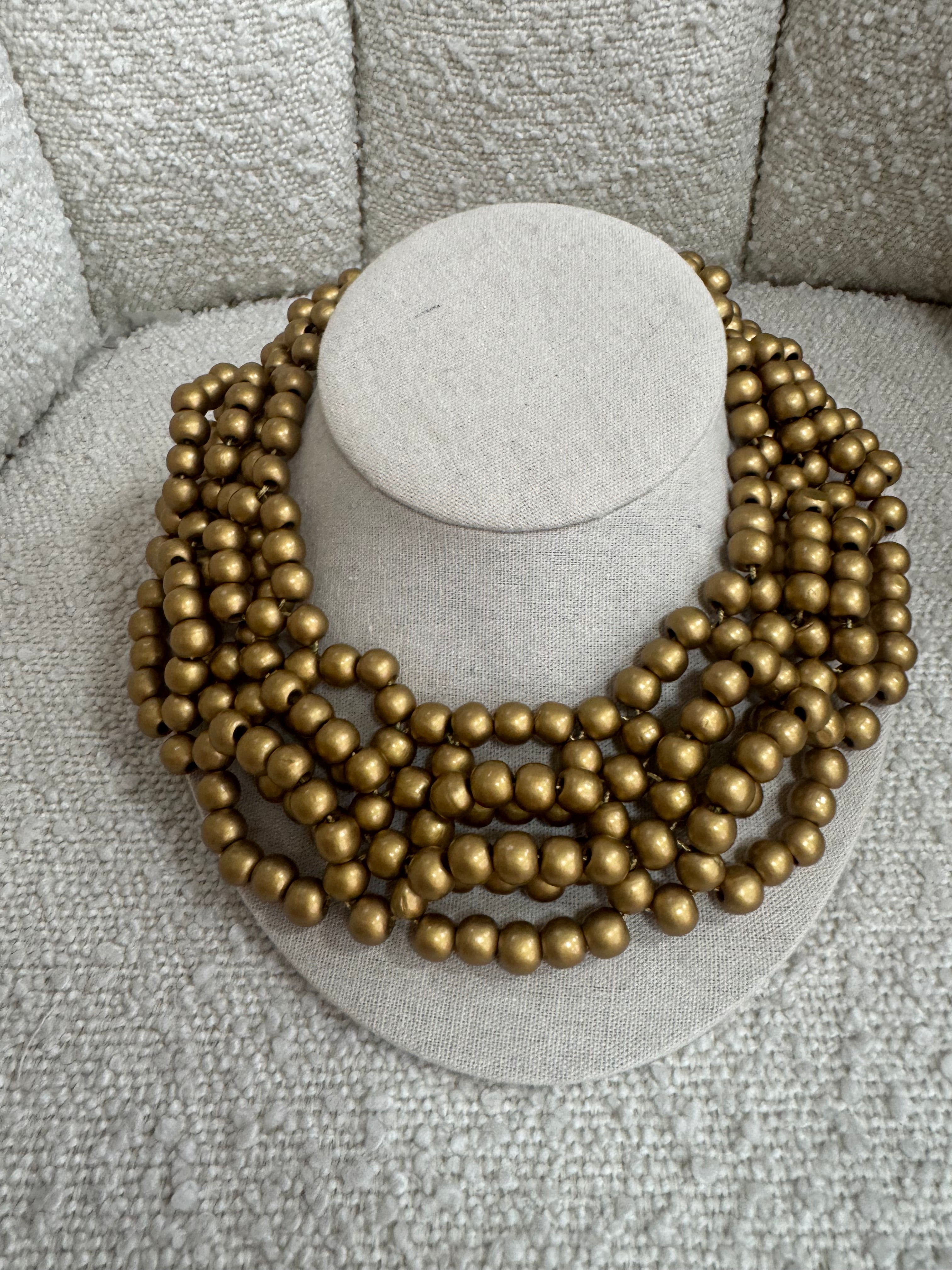 Choker Madera Bolas Dorado