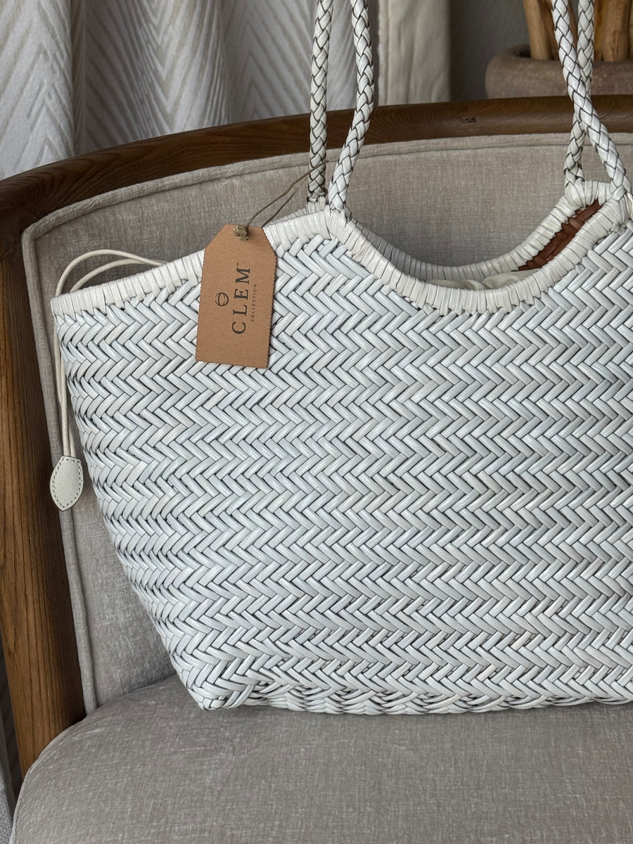 Bolso de Piel Trenzada Blanco