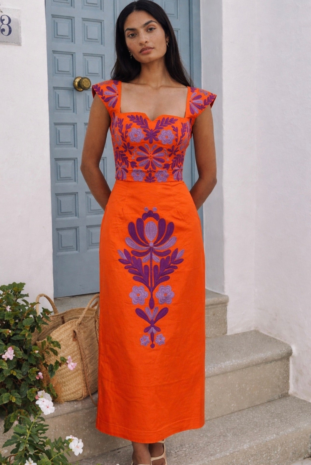 Conjunto Falda y Top Bordado Naranja