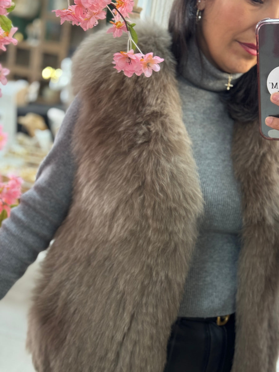 Chaleco Piel Natura Fox Taupe