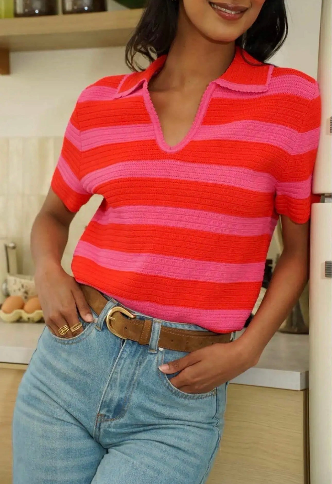 Jersey Punto Rayas Rosa Rojo