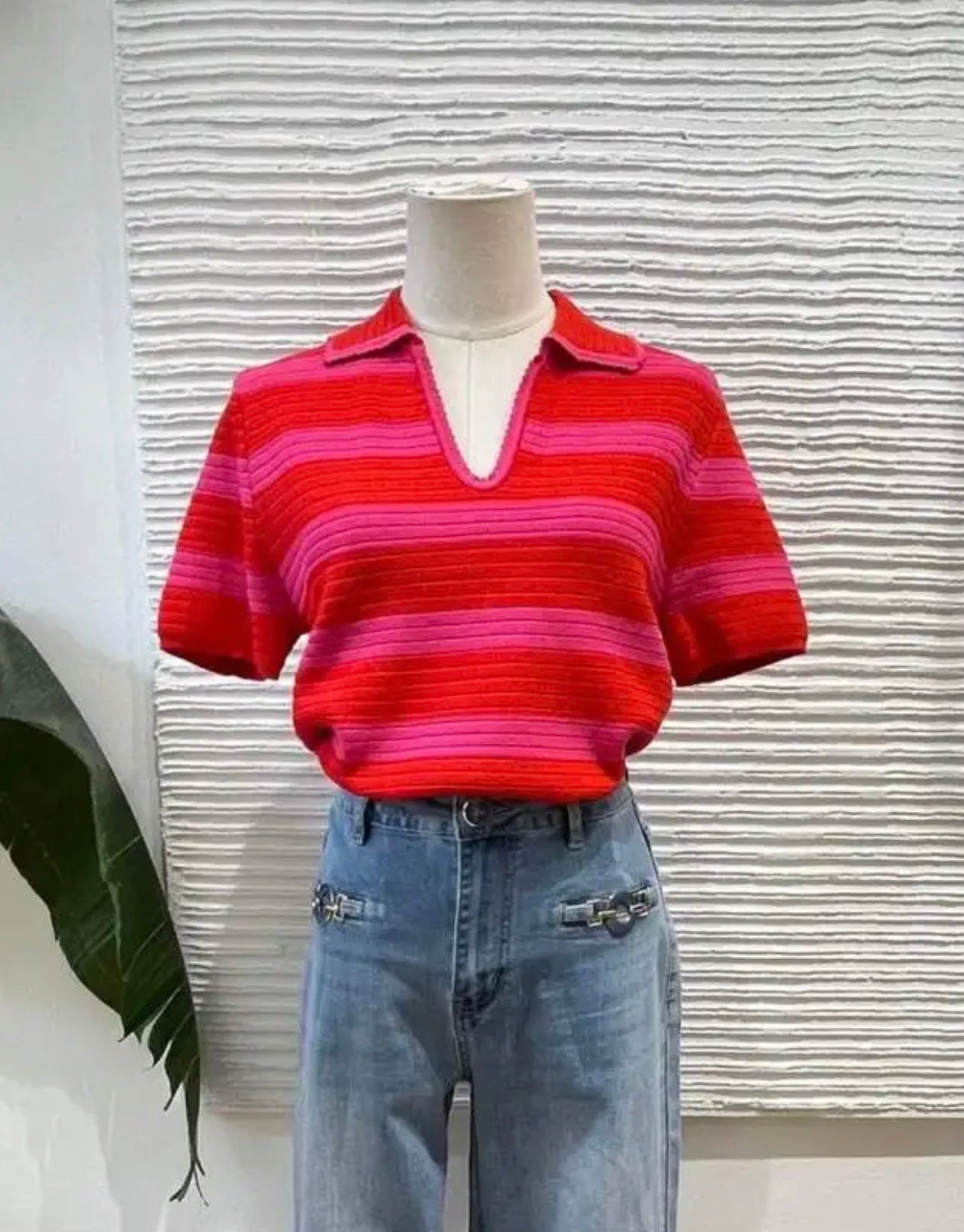 Jersey Punto Rayas Rosa Rojo