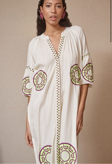 Vestido Kaftán Medallones Flúor
