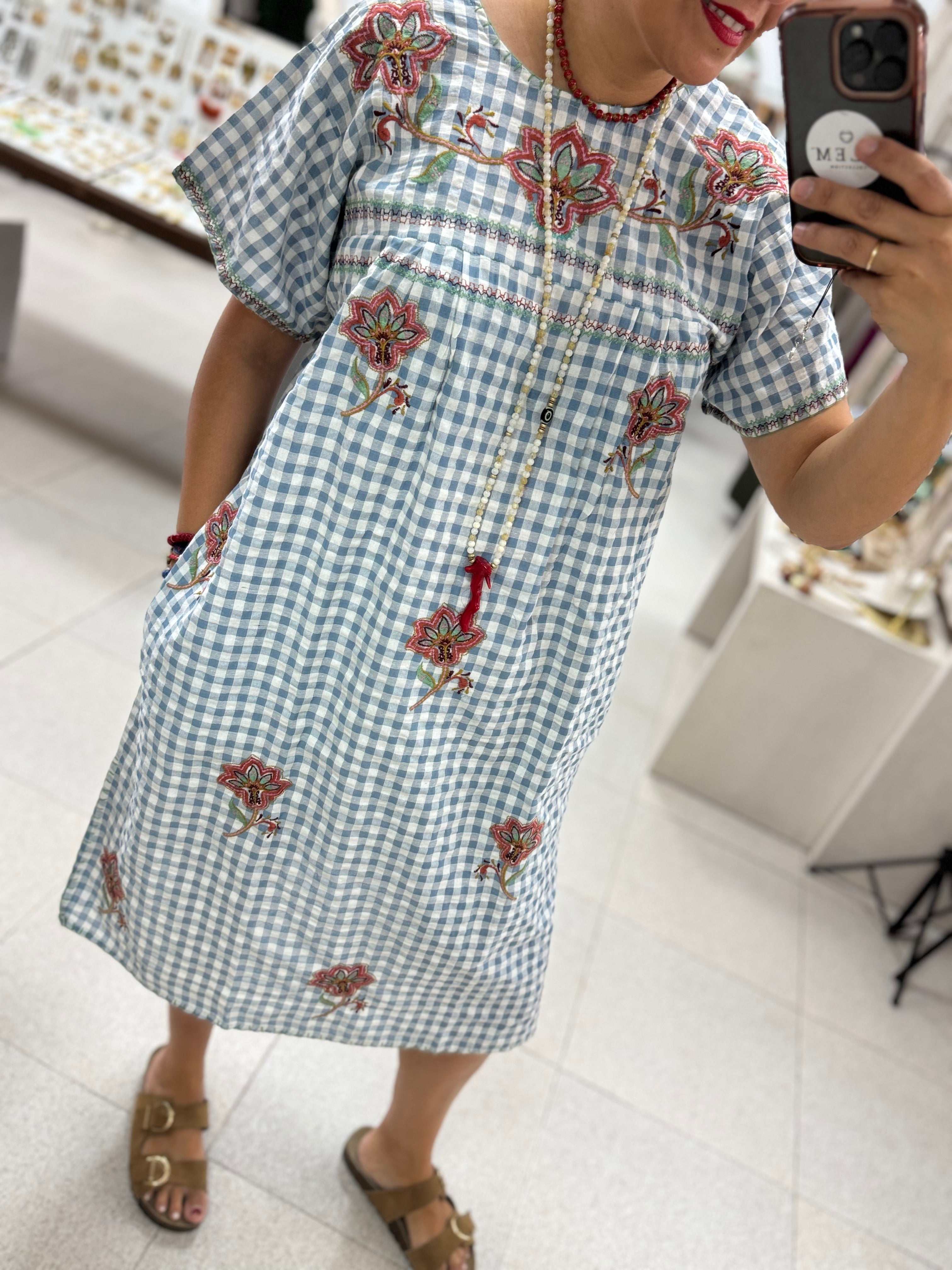 Kaftan Cuadros Vichy Bordado