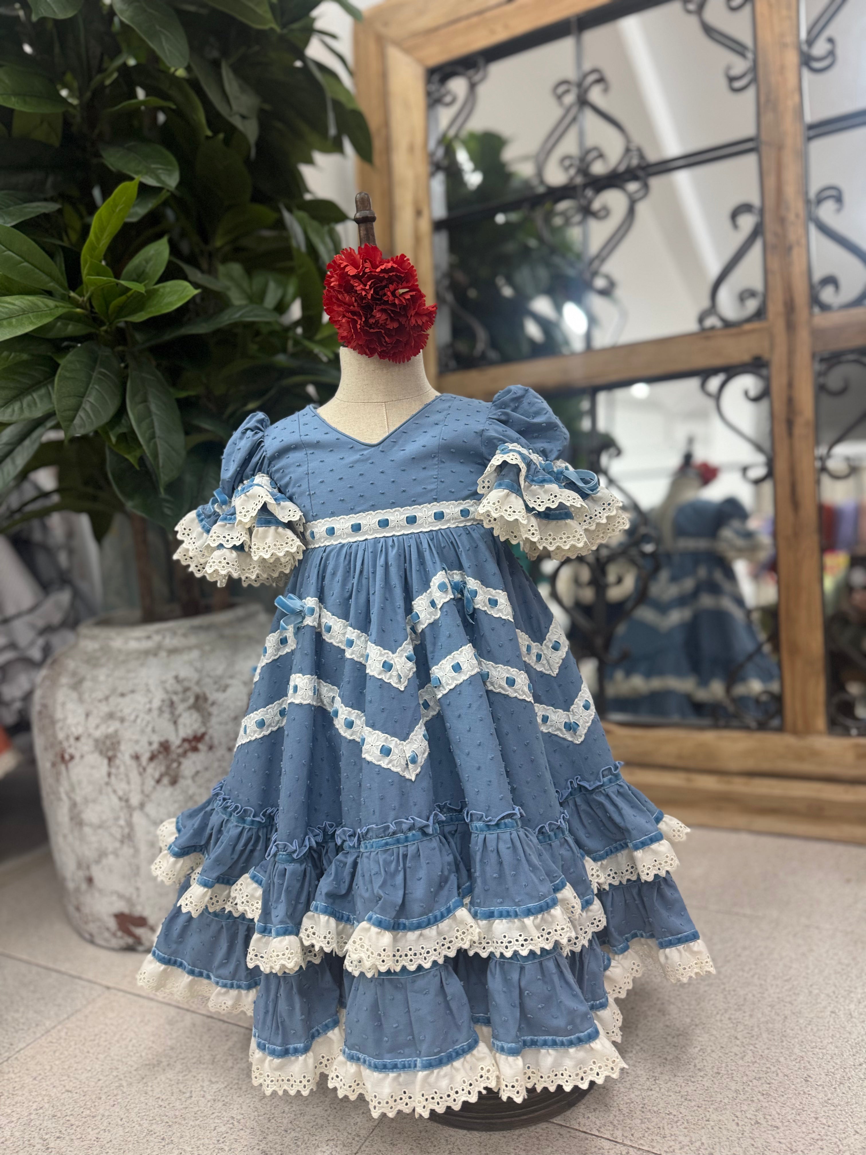 Traje de Flamenca Niña Mod.Marisol Azul T.2