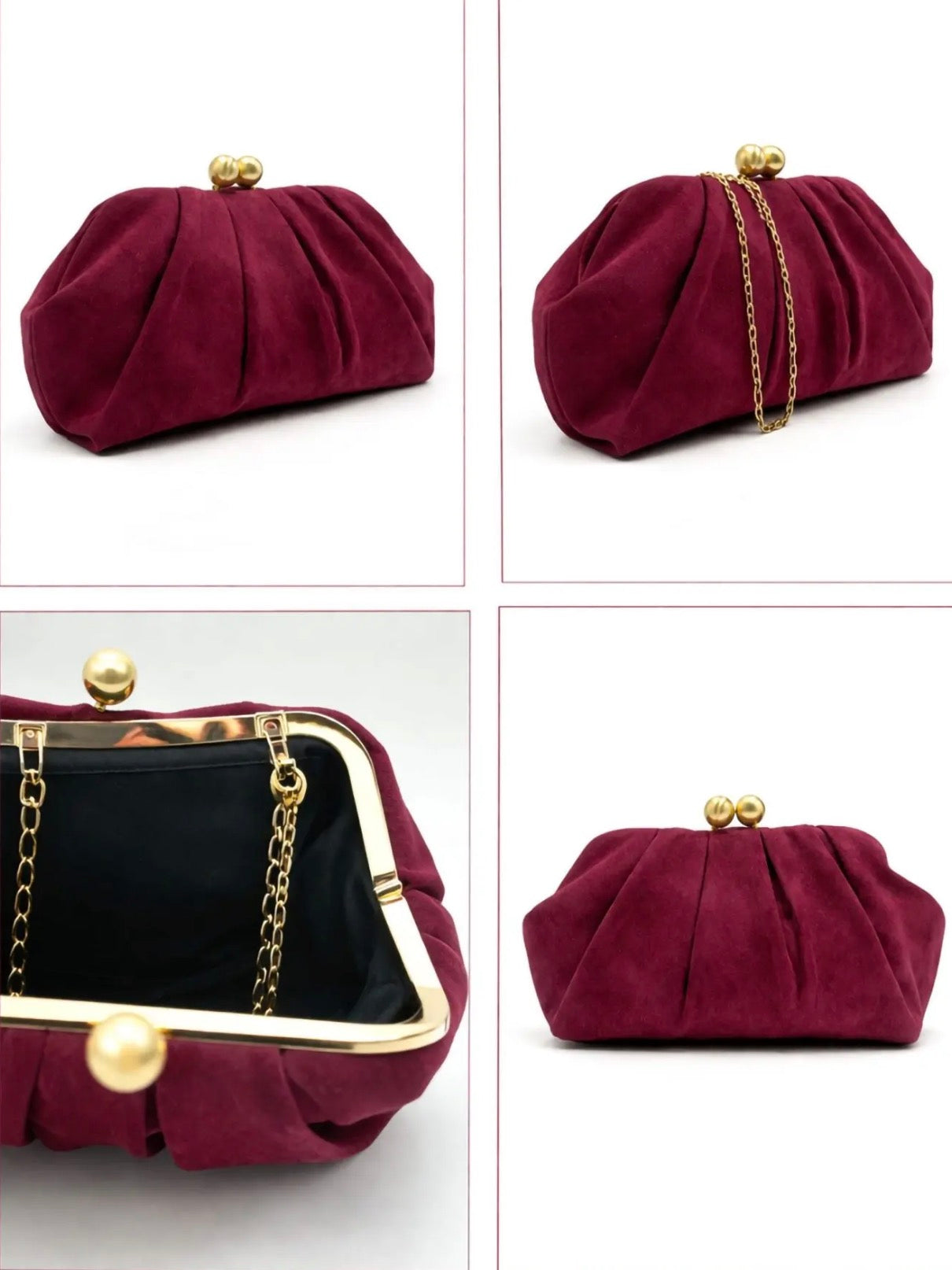 Bolso de Mano Ante Bolas Burdeos