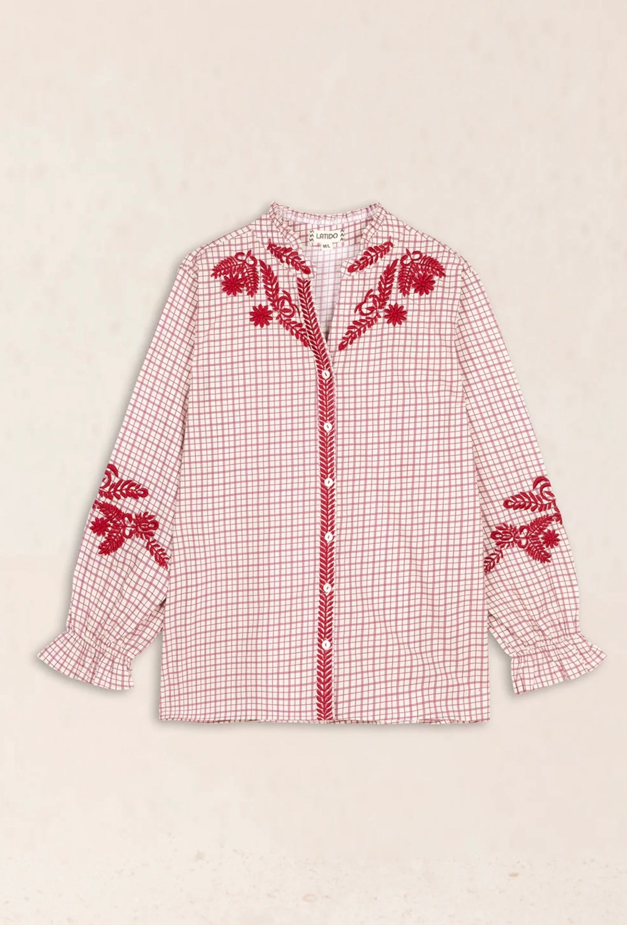 Blusa Cuadros Bordada Burdeos Latido